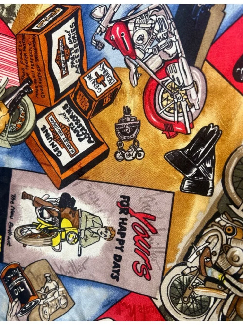Vintage Harley Davidson Nicole Miller Silver motorcycle Scarf Retro Silk